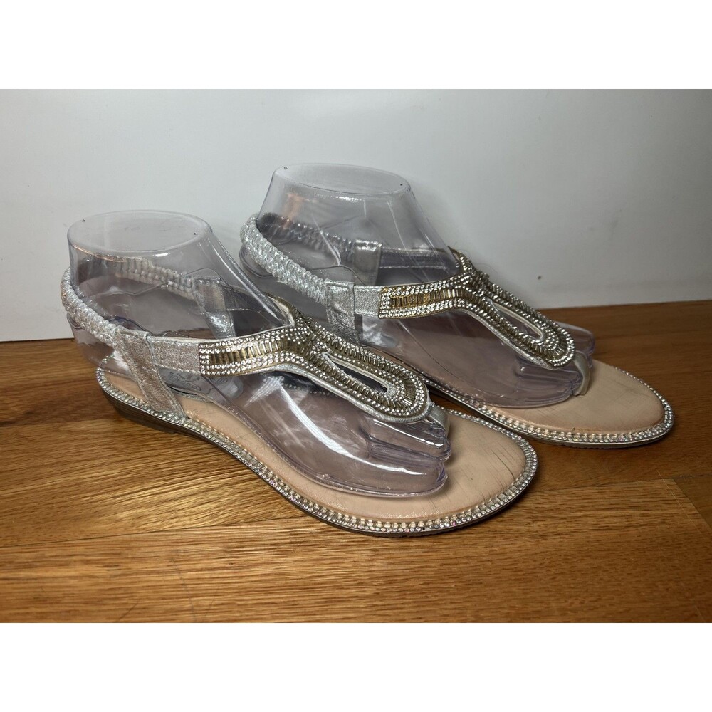 Bolaro Shoes Womens Size 8 Silver Rhinestone Thong Flat Slip On Sandals Dressy